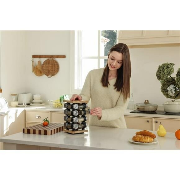 Rotating spice rack with 16 jars pre filled spices countertop organizer carousel - Picture 5 of 8